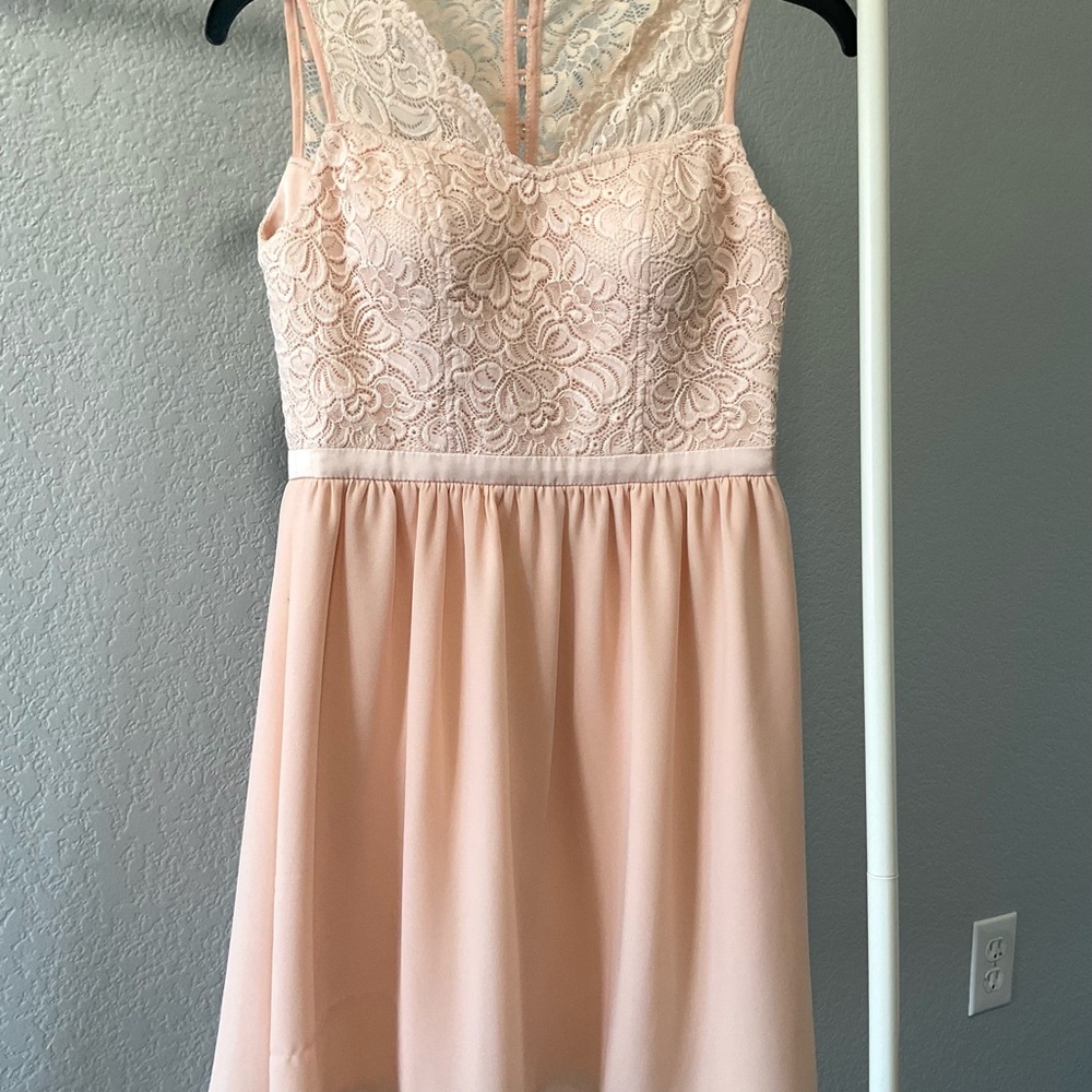 Blush Pink Lace & Chiffon Sleeveless Dress - Elegant, Romantic, Spring
